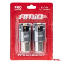 ΛΑΜΠΕΣ LED CAN-BUS P21W BA15S 12/24V 6.000K 2xSMD ΛΕΥΚΟ PRO SERIES AMIO - 2 ΤΕΜ. Auto Moto Tyres 