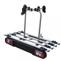 Πλήρες σετ με Βάση Ποδηλάτου Κοτσαδόρου RACE 4  για 4 ποδήλατα ή 1 E-bike και Μπαγκαζιέρα Κοτσαδόρου Nekkar Silver 300 σε ασημί με μαύρο χρώμα και ματ ανάγλυφη υφή Menabo - 2 τεμ. Auto Moto Tyres 