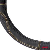 ΚΑΛΥΜΜΑ ΤΙΜΟΝΙΟΥ ΜΑΥΡΟ ΤΖΙΝ/DENIM (M) 37-39cm SWC-52-M ΜΕ ΜΑΥΡΕΣ & ΚΙΤΡΙΝΕΣ ΡΑΦΕΣ AMIO - 1 Τεμ. Auto Moto Tyres 
