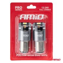 ΛΑΜΠΑΚΙΑ P21/5W BAY15d 12/24V 6.000K 2xSMD LED FULL CAN-BUS ΛΕΥΚΟ PRO SERIES  AMIO - 2 Τεμ. Auto Moto Tyres 
