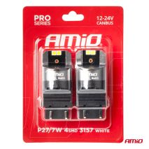 ΛΑΜΠΕΣ P27/7W 12/24V 6.000K 4SMD LED CAN-BUS ΛΕΥΚΑ PRO SERIES AMIO - 2 ΤΕΜ. Auto Moto Tyres 