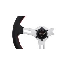 ΤΙΜΟΝΙ EPOCA ΜΑΥΡΟ/ΧΡΩΜΙΟ ΜΕ ΚΟΚΚΙΝΗ ΡΑΦΗ ΔΕΡΜΑΤΙΝΟ ΤΡΙΑΚΤΙΝΟ ΔΙΑΜΕΤΡΟΣ 350mm SIMONI RACING  - 1 τεμ. Auto Moto Tyres 