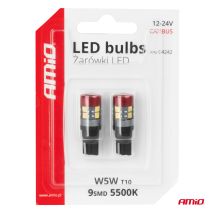 ΛΑΜΠΑΚΙΑ LED T10 W5W 12V/24V LED CAN-BUS 9xSMD 3030 ΛΕΥΚΟ ΦΩΣ 5.500K (ΣΕ ΧΡΩΜΑ ΚΟΚΚΙΝΟ-ΜΑΥΡΟ) AMIO - 2 ΤΕΜ. Auto Moto Tyres 