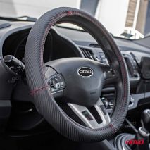 ΚΑΛΥΜΜΑ ΤΙΜΟΝΙΟΥ SWC-38 M 37-39cm ΣΕ ΜΑΥΡΟ CARBON ΧΡΩΜΑ ΜΕ ΚΟΚΚΙΝΗ ΡΑΦΗ ΑΜΙΟ - 1 ΤΕΜ. Auto Moto Tyres 