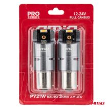 ΛΑΜΠΑΚΙΑ PY21W BAU15s 12/24V 6.000K 2xSMD LED FULL CAN-BUS(ΜΕ ΑΝΕΜΙΣΤΗΡΑΚΙ) ΠΟΡΤΟΚΑΛΙ PRO SERIES AMIO - 2 Τεμ. Auto Moto Tyres 