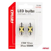 ΛΑΜΠΑΚΙΑ ΠΛΑΦΟΝΙΕΡΑΣ 31mm 12/24V C5W 5500K 12xSMD 2016 CAN-BUS FESTOON (ΛΕΥΚΟ) ΑΜΙΟ - 2 ΤΕΜ. Auto Moto Tyres 