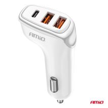 ΦΟΡΤΙΣΤΗΣ ΑΝΑΠΤΗΡΑ 12/24V ΜΕ 3 ΘΥΡΕΣ USB-C+2xUSB 38W 5V/3AQC ΤΑΧΕΙΑΣ ΦΟΡΤΙΣΗΣ ΛΕΥΚΟΣ AMIO - 1 Τεμ. Auto Moto Tyres 
