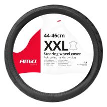 ΚΑΛΥΜΜΑ ΤΙΜΟΝΙΟΥ ΔΕΡΜΑTINO (ΧΧL) 44-46cm SWC-51-ΧΧL ΣΕ ΜΑΥΡΟ ΧΡΩΜΑ ΜΕ ΜΑΥΡΕΣ ΡΑΦΕΣ AMIO - 1 ΤΕΜ. Auto Moto Tyres 