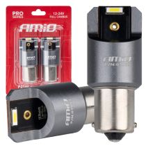 ΛΑΜΠΕΣ LED CAN-BUS P21W BA15S 12/24V 6.000K 2xSMD ΛΕΥΚΟ PRO SERIES AMIO - 2 ΤΕΜ. Auto Moto Tyres 