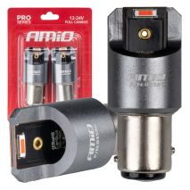 ΛΑΜΠΑΚΙΑ P21/5W BAY15d 12/24V 6.000K 2xSMD LED FULL CAN-BUS ΚΟΚΚΙΝΟ PRO SERIES AMIO - 2 Τεμ. Auto Moto Tyres 