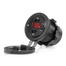 ΠΡΙΖΑ ΜΕ 2 ΘΥΡΕΣ USB-C ΚΑΙ ΨΗΦΙΑΚΟ ΒΟΛΤΟΜΕΤΡΟ ΜΕ ΔΙΑΚΟΠΤΗ&ΚΑΠΑΚΙ 12/24V ΑΔΙΑΒΡΟΧΗ ΜΑΥΡΗ AMIO - 1 Τεμ. Auto Moto Tyres 