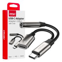 ΚΑΛΩΔΙΟ ΦΟΡΤΙΣΗΣ USB ΑΠΟ USB-C ΣΕ USB-C & ΑΝΤΑΠΤΟΡΑΣ ΑΚΟΥΣΤΙΚΩΝ MINI JACK 3.5mm ΘΗΛΥΚΟ 10cm AMIO - 1 Τεμ. Auto Moto Tyres 
