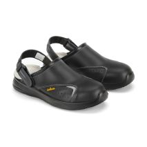 Πιστοποιημένα Παπούτσια Ασφαλείας Εργασίας σε στυλ Σαμπό Basic 2.0 από την Euroroutier σε μέγεθος EU44/UK10 σε Μαύρο Χρώμα με Λευκές Ραφές, Γκρι λεπτομέρεια και Λουράκι Αστραγάλου Auto Moto Tyres 