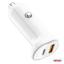 ΦΟΡΤΙΣΤΗΣ ΑΝΑΠΤΗΡΑ 12/24V ΜΕ 2 ΘΥΡΕΣ USB-C+USB 20W 5V/3AQC ΤΑΧΕΙΑΣ ΦΟΡΤΙΣΗΣ ΛΕΥΚΟΣ  AMIO - 1 Τεμ. Auto Moto Tyres 