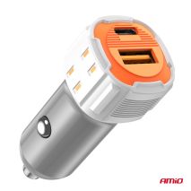 ΦΟΡΤΙΣΤΗΣ ΑΝΑΠΤΗΡΑ 12/24V ΜΕ 2 ΘΥΡΕΣ USB-C+USB 20W 5V/3AQC  ΤΑΧΕΙΑΣ ΦΟΡΤΙΣΗΣ ΛΕΥΚΟΣ AMIO - 1 Τεμ. Auto Moto Tyres 