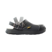 Πιστοποιημένα Παπούτσια Εργασίας σε στυλ Σαμπό Work Slipper από την Euroroutier σε μέγεθος EU44/UK10 σε Μαύρο Χρώμα με Λευκές Ραφές και Λουράκι Αστραγάλου Auto Moto Tyres 