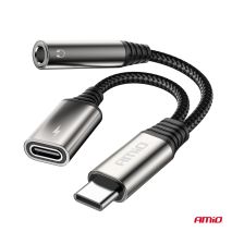 ΚΑΛΩΔΙΟ ΦΟΡΤΙΣΗΣ USB ΑΠΟ USB-C ΣΕ USB-C & ΑΝΤΑΠΤΟΡΑΣ ΑΚΟΥΣΤΙΚΩΝ MINI JACK 3.5mm ΘΗΛΥΚΟ 10cm AMIO - 1 Τεμ. Auto Moto Tyres 