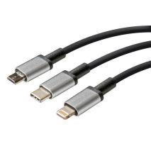ΚΑΛΩΔΙΟ USB ΦΟΡΤΙΣΗΣ CERBERO 100 cm (3 ΑΝΤΑΠΤΟΡΕΣ TYPE C/APPLE/MICRO USB - 8 PIN) SILVER LINE Auto Moto Tyres 