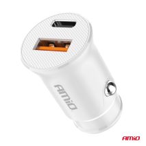 ΦΟΡΤΙΣΤΗΣ ΑΝΑΠΤΗΡΑ 12/24V ΜΕ 2 ΘΥΡΕΣ USB-C+USB 20W 5V/3AQC ΤΑΧΕΙΑΣ ΦΟΡΤΙΣΗΣ ΛΕΥΚΟΣ AMIO - 1 Τεμ. Auto Moto Tyres 