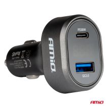 ΦΟΡΤΙΣΤΗΣ ΑΝΑΠΤΗΡΑ ΜΕ 2 ΘΥΡΕΣ USB-C+USB-A QUICK CHARGE 3.0 30W ΜΕ ΒΟΛΤΟΜΕΤΡΟ ΜΑΥΡΟ AMIO - 1 Τεμ. Auto Moto Tyres 