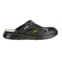 Πιστοποιημένα Παπούτσια Ασφαλείας Εργασίας σε στυλ Σαμπό Basic 2.0 από την Euroroutier σε μέγεθος EU44/UK10 σε Μαύρο Χρώμα με Λευκές Ραφές, Γκρι λεπτομέρεια και Λουράκι Αστραγάλου Auto Moto Tyres 