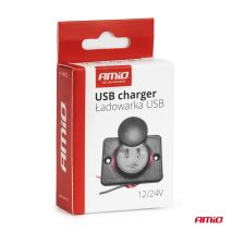 ΠΡΙΖΑ ΜΕ 2 ΘΥΡΕΣ USB ΚΑΙ ΚΑΠΑΚΙ 12/24V ΑΔΙΑΒΡΟΧΗ ΤΕΤΡΑΓΩΝΟ ΣΧΗΜΑ ΜΕ ΚΟΚΚΙΝΟ LED ΦΩΣ ΜΑΥΡΗ  AMIO - 1 Τεμ. Auto Moto Tyres 