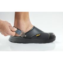 Πιστοποιημένα Παπούτσια Εργασίας σε στυλ Σαμπό Work Slipper από την Euroroutier σε μέγεθος EU42/UK8 σε Μαύρο Χρώμα με Λευκές Ραφές και Λουράκι Αστραγάλου Auto Moto Tyres 