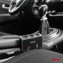 ΑΝΤΑΠΤΟΡΑΣ ΑΝΑΠΤΗΡΑ 12/24V 120W ΨΗΦΙΑΚΟΣ ΜΑΥΡΟΣ/3 ΘΕΣΕΙΣ/2xUSB-A QC 3.0  ΜΕ ΚΑΛΩΔΙΟ 80cm AMIO - 1 Τεμ. Auto Moto Tyres 