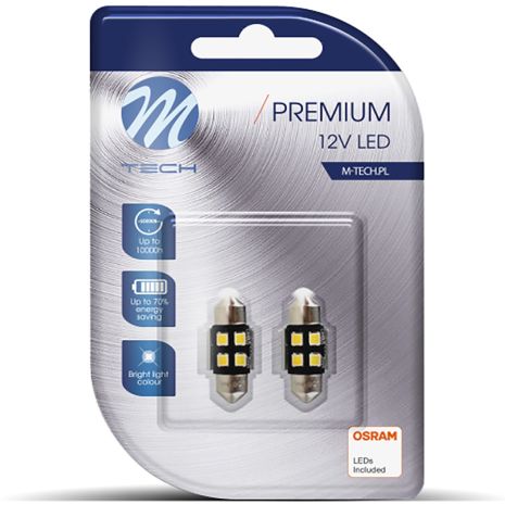 ΛΑΜΠΑΚΙΑ ΠΛΑΦΟΝΙΕΡΑΣ C5W/C10W 12V SV8.5 0,5W 31mm 4xSMD2835 LED OSRAM CAN-BUS ΛΕΥΚΟ 2ΤΕΜ. M-TECH Auto Moto Tyres 