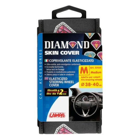 ΚΑΛΥΜΜΑ ΤΙΜΟΝΙΟΥ SKIN-COVER DIAMOND (ΔΙΑΜΑΝΤΙΑ) 38/40cm (M) ΜΑΥΡΟ ΕΛΑΣΤΙΚΟ ΠΟΛΥΕΣΤΕΡΙΚΟ 2mm ΠΑΧΟΣ Auto Moto Tyres 