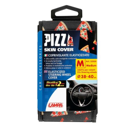 ΚΑΛΥΜΜΑ ΤΙΜΟΝΙΟΥ SKIN-COVER PIZZA (ΠΙΤΣΑ) 38/40cm (M) ΜΑΥΡΟ ΕΛΑΣΤΙΚΟ ΠΟΛΥΕΣΤΕΡΙΚΟ 2mm ΠΑΧΟΣ Auto Moto Tyres 