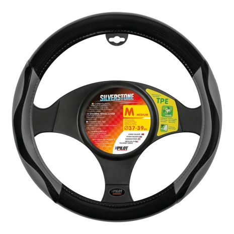ΚΑΛΥΜΜΑ ΤΙΜΟΝΙΟΥ SILVERSTONE (M) 37/39 cm CARBON /ΜΑΥΡO-ΓΚΡΙ ΔΕΡΜΑΤΙΝΗ ΑΟΣΜΟ ECO-FRIENDLY Auto Moto Tyres 