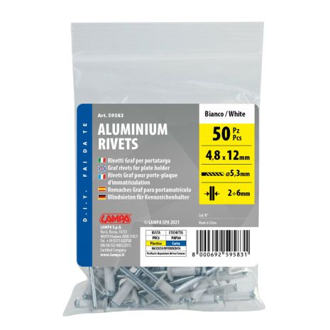 ΠΡΙΤΣΙΝΙΑ ΑΛΟΥΜΙΝΙΟΥ 4,8x12mm (ΒΑΘΟΣ ΤΡΥΠΑΣ 2-6mm/ ΕΣΩΤΕΡΙΚΗ ΔΙΑΜΕΤΡΟ 5,3mm) ΛΕΥΚΑ 50ΤΕΜ Auto Moto Tyres 