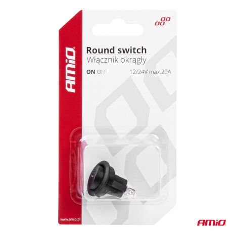 ΔΙΑΚΟΠΤΗΣ ON/OFF 2 ΕΠΑΦΩΝ 12V 20A  ΣΤΡΟΓΓΥΛΟΣ Φ20mm ΜΑΥΡΟΣ AMIO - 1 τεμ. Auto Moto Tyres 