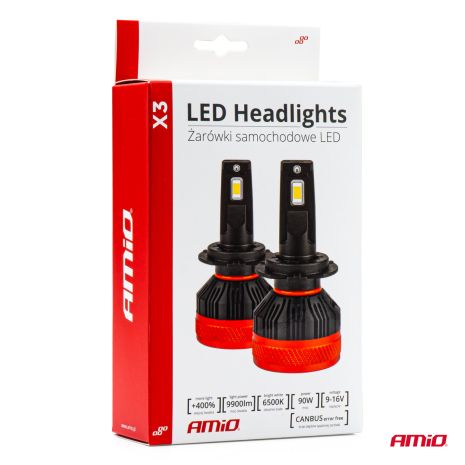 ΛΑΜΠΕΣ LED H4 10-16V 90W 6.500K 9900lm CAN BUS (ME ΑΝΕΜΙΣΤΗΡΑΚΙ) X3 SERIES AMIO - 2ΤΕΜ. Auto Moto Tyres 