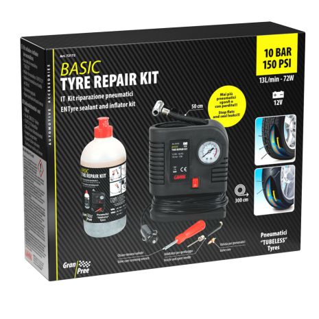 ΚΟΜΠΡΕΣΕΡ ΑΕΡΑ BASIC TYRE REPAIR KIT ΜΕ ΥΓΡΟ ΕΠΙΣΚΕΥΗΣ ΕΛΑΣΤΙΚΩΝ 500ml ΜΕ ΜΑΝΟΜΕΤΡΟ 12V 300cmΚΑΛΩΔΙΟ LAMPA - 1 Tεμ. Auto Moto Tyres 