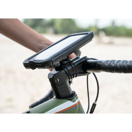 Βάση Στήριξης Κινητού Bike της σειράς Optiline για Τιμόνι Μηχανής, Ποδηλάτου, E-bike, Scooter με διάμετρο από 19 mm έως 35 mm με ρυθμιζόμενους EPDM ιμάντες δέσης και σύστημα Duolock, συμβατή με Θήκες ή Αντάπτορες Κινητού Optiline Auto Moto Tyres 