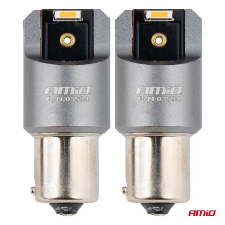 ΛΑΜΠΑΚΙΑ PY21W BAU15s 12/24V 6.000K 2xSMD LED FULL CAN-BUS ΠΟΡΤΟΚΑΛΙ PRO SERIES AMIO - 2 Τεμ. Auto Moto Tyres 
