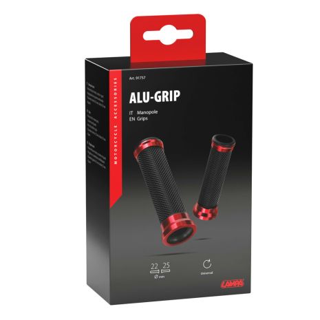 ΧΕΡΟΥΛΙΑ MOTO ALU GRIP  ΜΑΥΡΟ/ΚΟΚΚΙΝΟ ΧΡΩΜΑ 22mm+25mm 12cm LAMPA - 2 τεμ. Auto Moto Tyres 