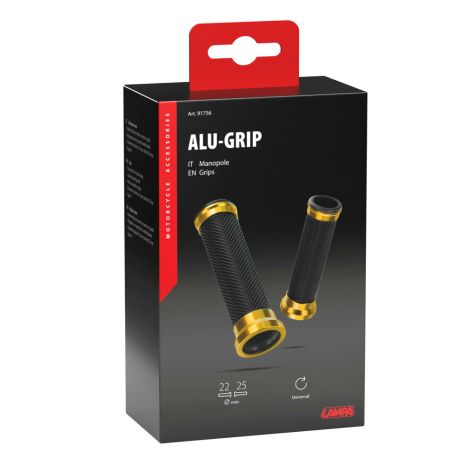 ΧΕΡΟΥΛΙΑ MOTO ALU GRIP  ΜΑΥΡΟ/ΧΡΥΣΟ ΧΡΩΜΑ 22mm+25mm 12cm LAMPA - 2 τεμ. Auto Moto Tyres 