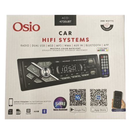 RADIO 1 DIN DUAL USB/FM/MSD/MP3/WMA/BLUETOOTH 200W ΜΕ ΕΠΙΛΟΓΗ ΦΩΤΙΣΜΟΥ 7 ΧΡΩΜΑΤΩΝ & ΧΕΙΡΙΣΤΗΡΙΟ OSIO - 1 τεμ. Auto Moto Tyres 