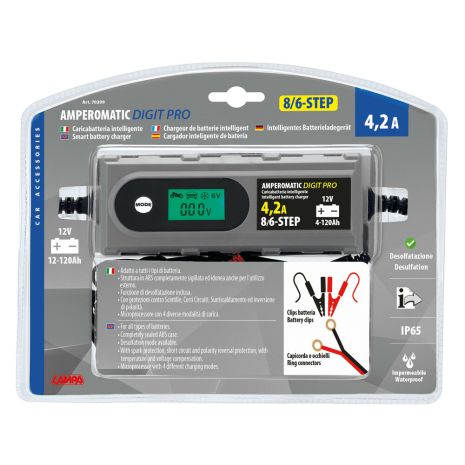 ΦΟΡΤΙΣΤΗΣ ΜΠΑΤΑΡΙΑΣ AMPEROMATIC DIGIT PRO 12V 4,2A 4>120Ah GEL-STD-SMF-EFB-LiFePo4 Auto Moto Tyres 
