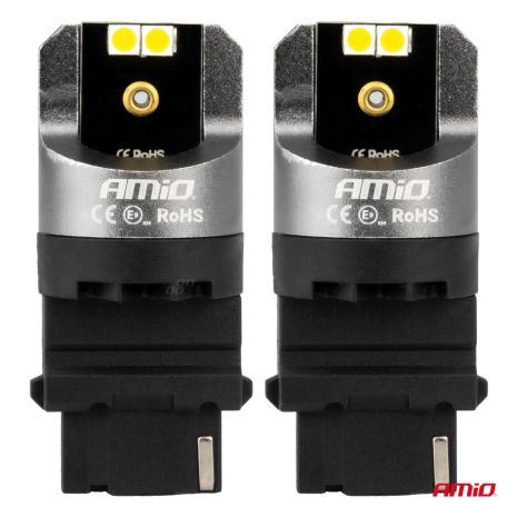 ΛΑΜΠΕΣ P27W 12/24V 6.000K 4SMD LED CAN-BUS ΛΕΥΚΑ PRO SERIES AMIO - 2 ΤΕΜ. Auto Moto Tyres 