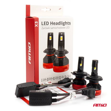ΛΑΜΠΕΣ LED H4 10-16V 90W 6.500K 9900lm CAN BUS (ME ΑΝΕΜΙΣΤΗΡΑΚΙ) X3 SERIES AMIO - 2ΤΕΜ. Auto Moto Tyres 
