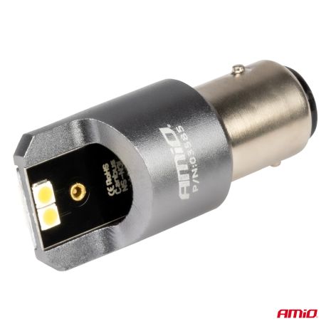 ΛΑΜΠΑΚΙΑ P21/5W BAY15d 12/24V 6.000K 4xSMD LED CAN-BUS ΛΕΥΚΟ PRO SERIES AMIO - 2 Τεμ. Auto Moto Tyres 