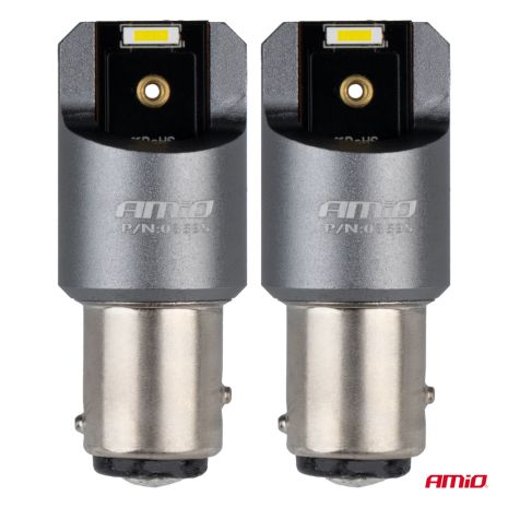 ΛΑΜΠΑΚΙΑ P21/5W BAY15d 12/24V 6.000K 2xSMD LED FULL CAN-BUS ΛΕΥΚΟ PRO SERIES  AMIO - 2 Τεμ. Auto Moto Tyres 