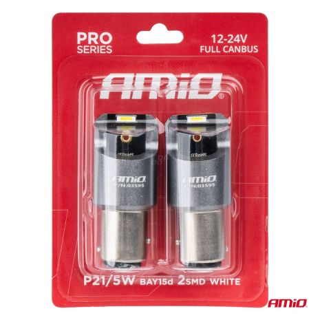 ΛΑΜΠΑΚΙΑ P21/5W BAY15d 12/24V 6.000K 2xSMD LED FULL CAN-BUS ΛΕΥΚΟ PRO SERIES  AMIO - 2 Τεμ. Auto Moto Tyres 