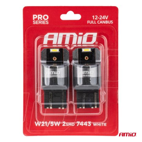 ΛΑΜΠΑΚΙΑ W21/5W 7443 12/24V 6.000K 2xSMD LED FULL CAN-BUS ΛΕΥΚΟ PRO SERIES  AMIO - 2 Τεμ. Auto Moto Tyres 