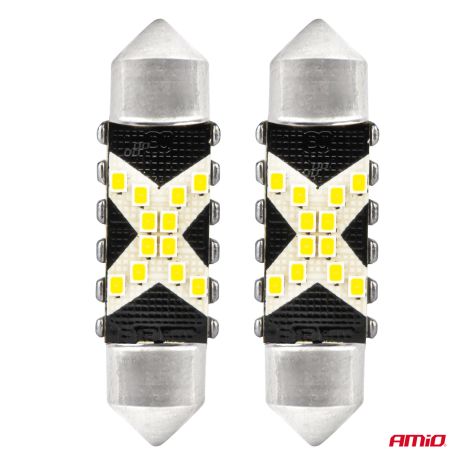 ΛΑΜΠΑΚΙΑ ΠΛΑΦΟΝΙΕΡΑΣ 41mm 12/24V C5W 5500K 12xSMD 2016 CAN-BUS FESTOON (ΛΕΥΚΟ) ΑΜΙΟ - 2 ΤΕΜ. Auto Moto Tyres 