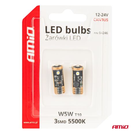 ΛΑΜΠΑΚΙΑ T10 W5W 12V/24V LED CAN-BUS 3xSMD 3838 ΛΕΥΚΟ 5500K ΑΜΙΟ - 2 ΤΕΜ. Auto Moto Tyres 